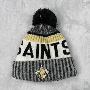 New Orleans Saints Hat New Era One Size Black White Winter Cap Pom Beanie NFL